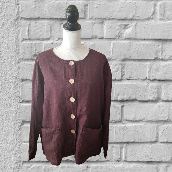 Burgundy Jacket Top with Large Buttons by White Stag Long Sleeve in Size XL - Picture 1 of 5